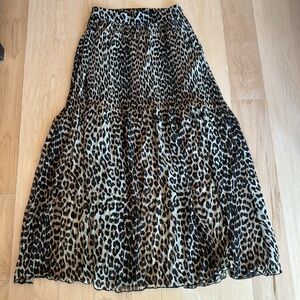 Ganni Leopard Print Sheer Pleated Georgette Maxi Skirt, Size 40 (8/10)